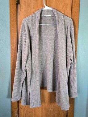 Size 2X August Mist Gray with Brown Elbow Patches Open Cardigan Sweater